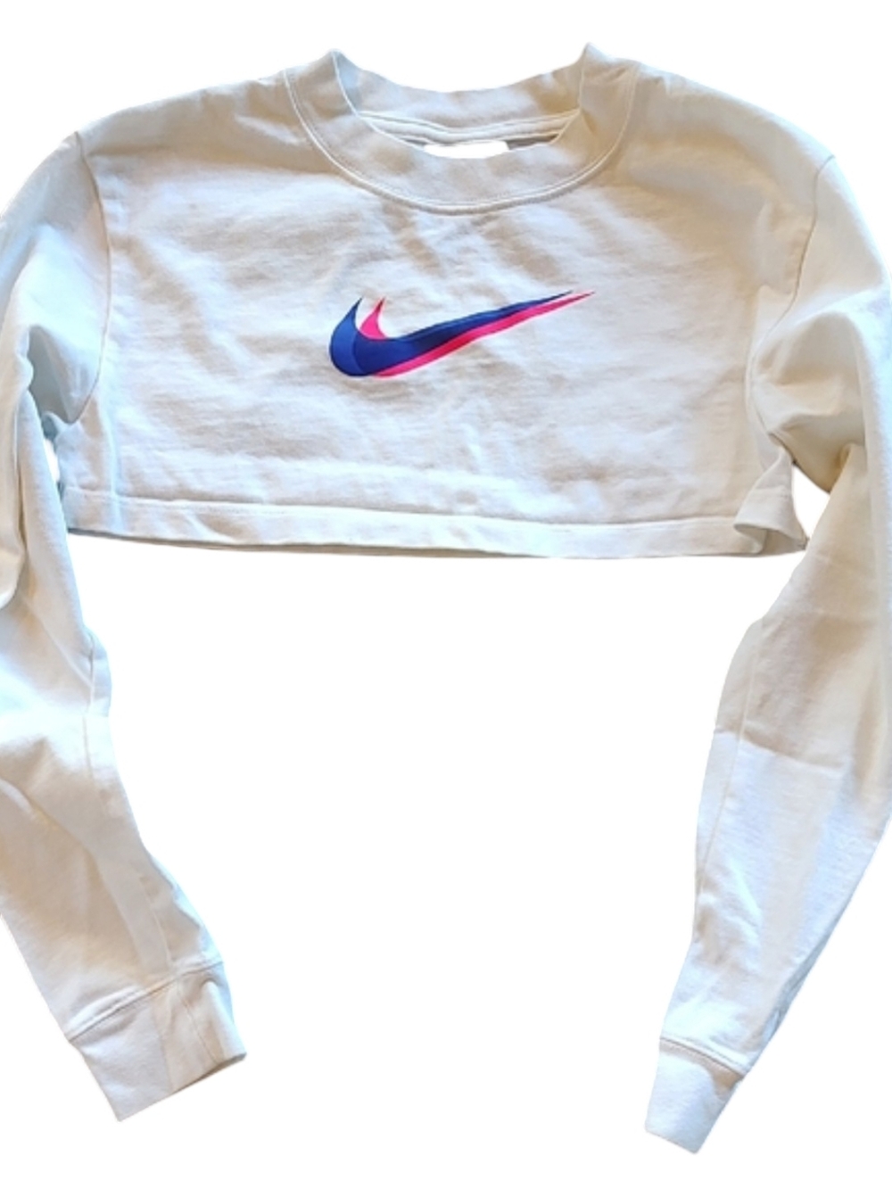 Nike White and Blue Cropped Sweatshirt Loosefit
